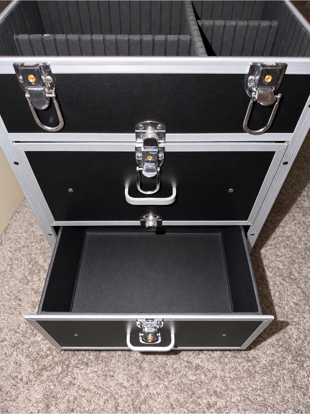 Black Rolling Makeup Train Case Cosmetic Organizer w/ Drawers & Dividers